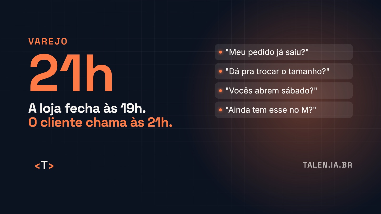21h em destaque, uma porta de loja fechada e quatro notificações de mensagens chegando.